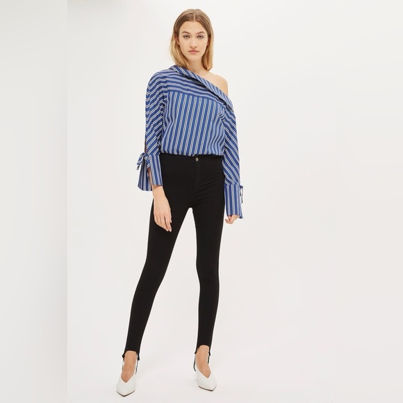 Topshop Black Jamie Stirrup Denim Leggings High Rise Stretchy Jeans Size 26 - Picture 1 of 14